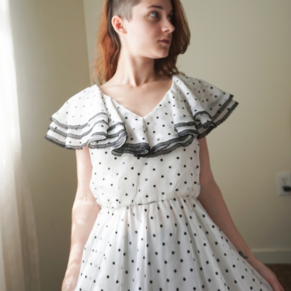 VTG 70s Polka Dot Dress - Picture 3 of 4